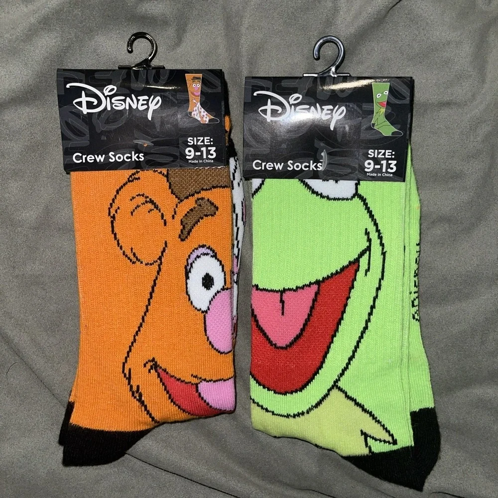 Lot 2 Pairs Disney Muppets Crew Socks Fozzie Bear Kermit The Frog Sz 9-13 NWT
